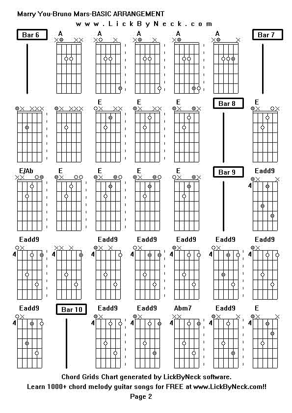 Chord Grids Chart of chord melody fingerstyle guitar song-Marry You-Bruno Mars-BASIC ARRANGEMENT,generated by LickByNeck software.